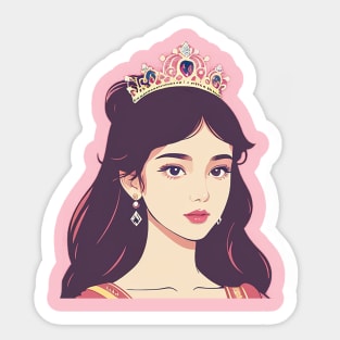 Illustration of a Young Princess in Pink Sticker